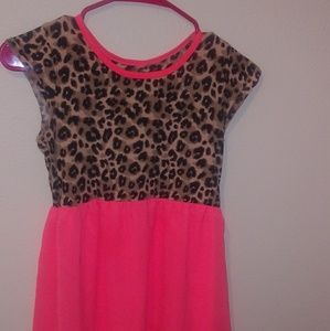 *Girls* Cheeta Print/ Neon Coral Hi-Low Dress